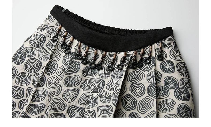 INDULGE Beaded Full Print Straight Wide-leg Thin Trousers