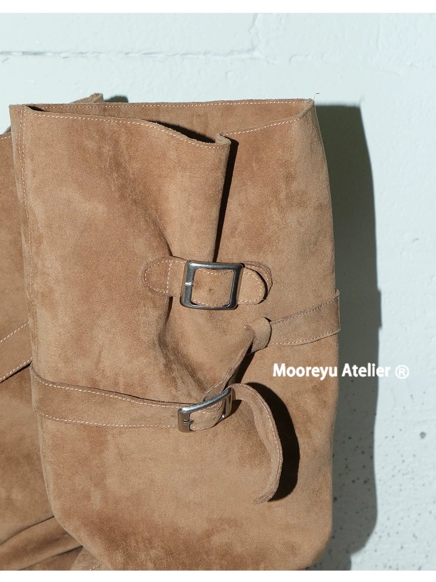 Mooreyu Versatile Belt Buckle Suede Stiletto Boots