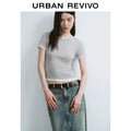 URBAN REVIVO Contrasting Splicing Fake Two-piece Crew Neck Tee