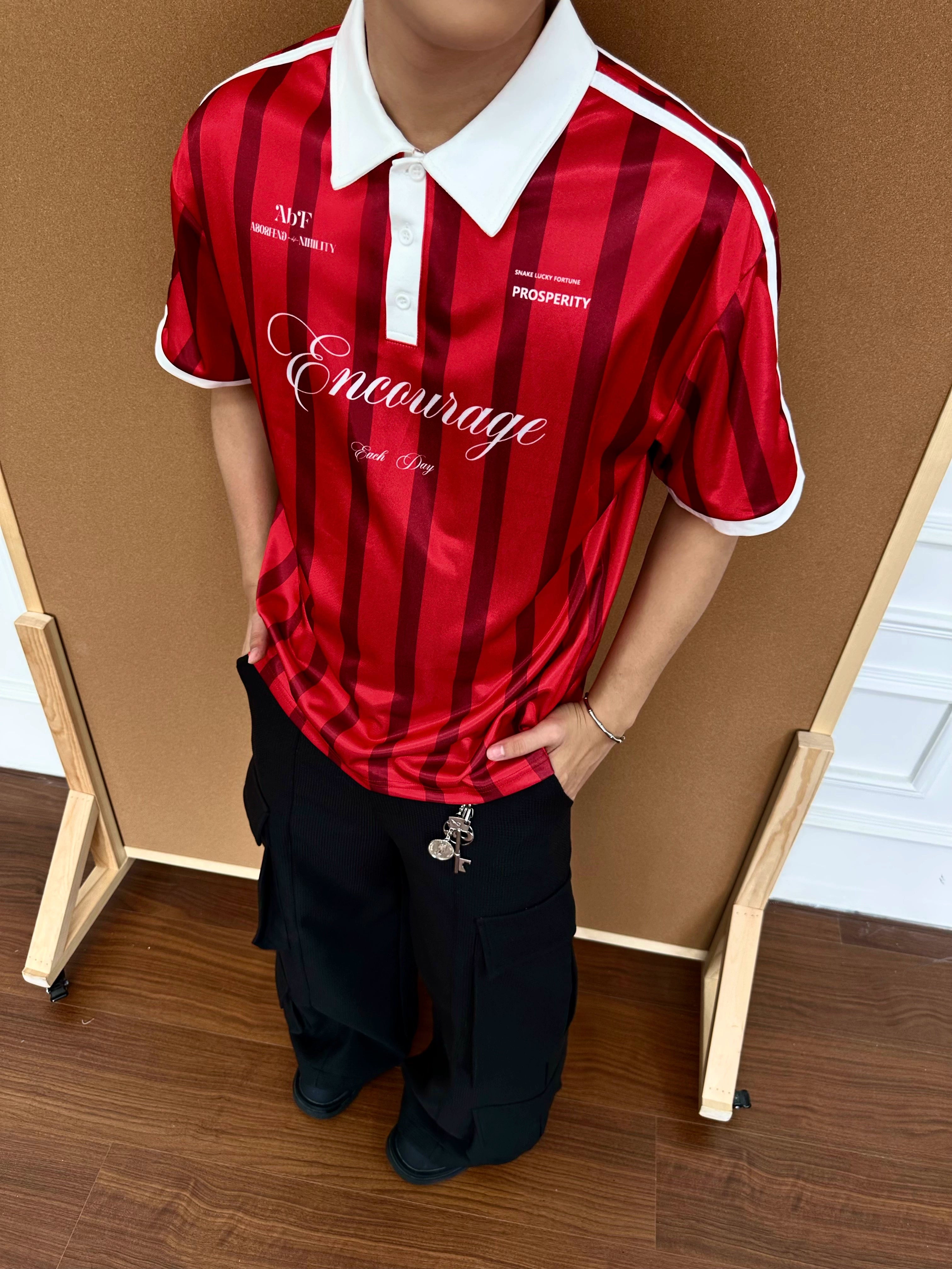 BeOurRule Striped Badge Polo Collar Tee