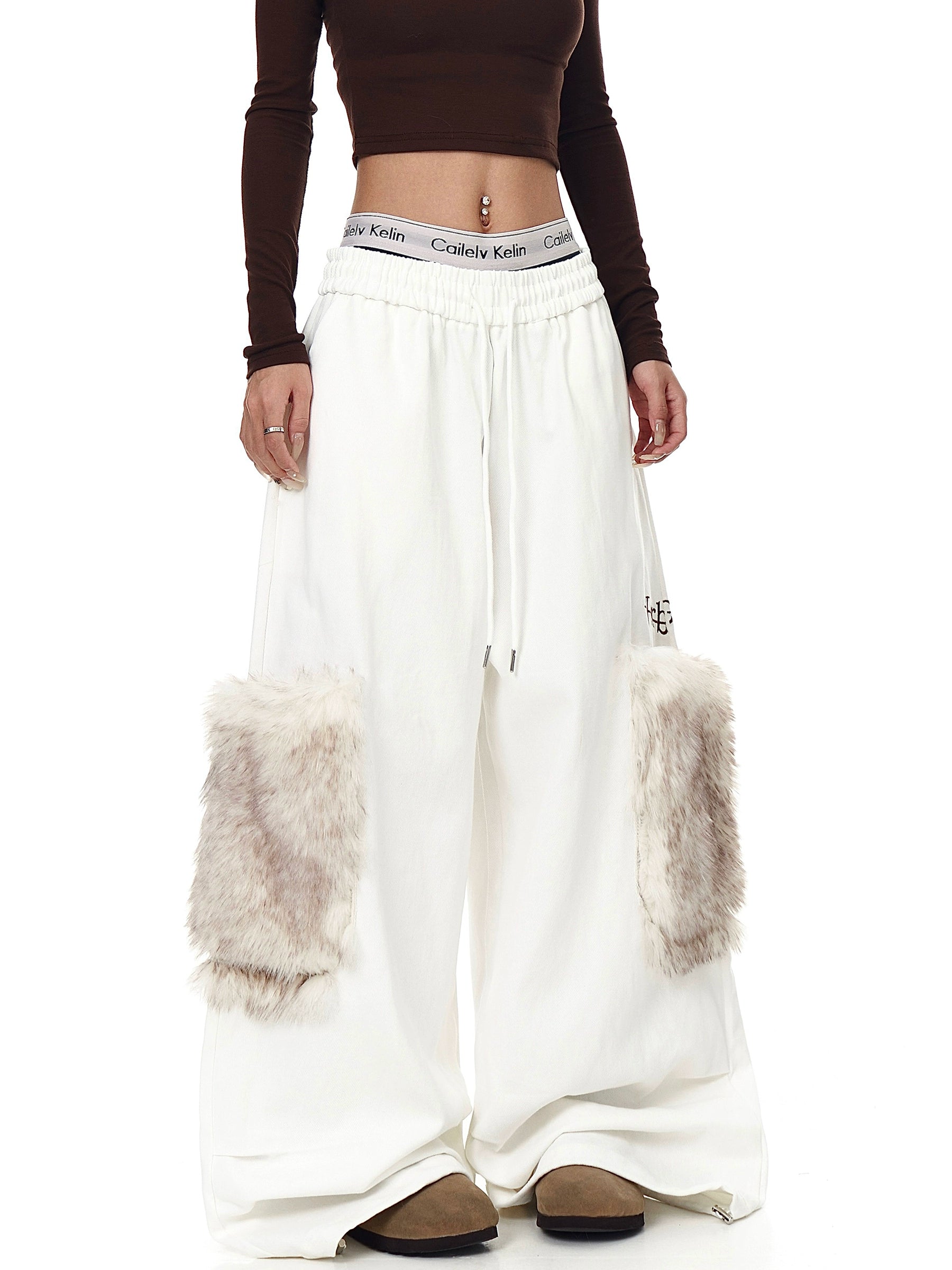 BLACKLISTS Vintage Plush Large Pocket Pleated Wide Leg Pants