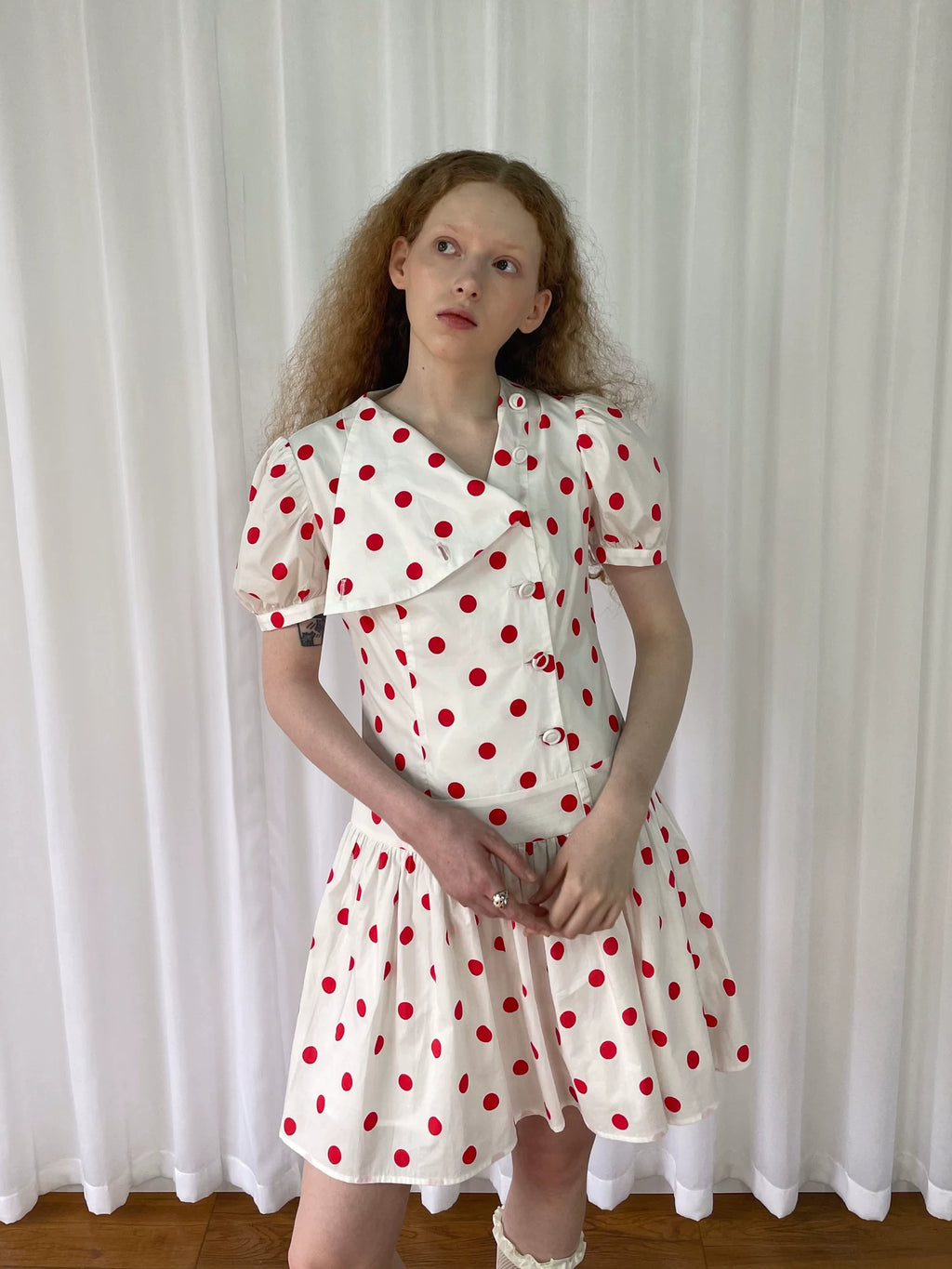 Loosesmell Half Turtleneck Polka Dot Dress
