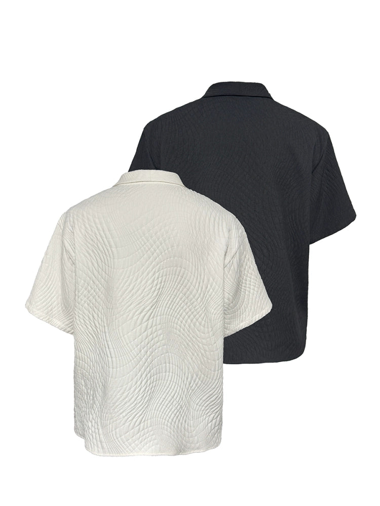 JCAESAR Seagull Collar Leaf Pattern Shirt
