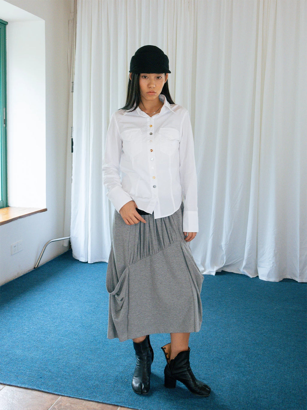 FUNKYFUN Lapel Twist Rope Waist Front Shoulder Shirt Jacket