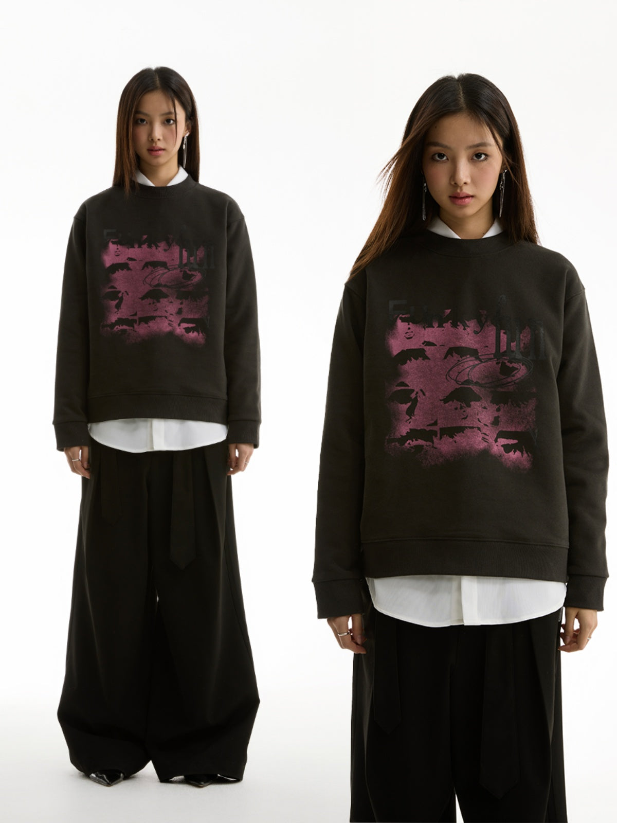 FUNKYFUN Mottled Old Printed Loose Sweater