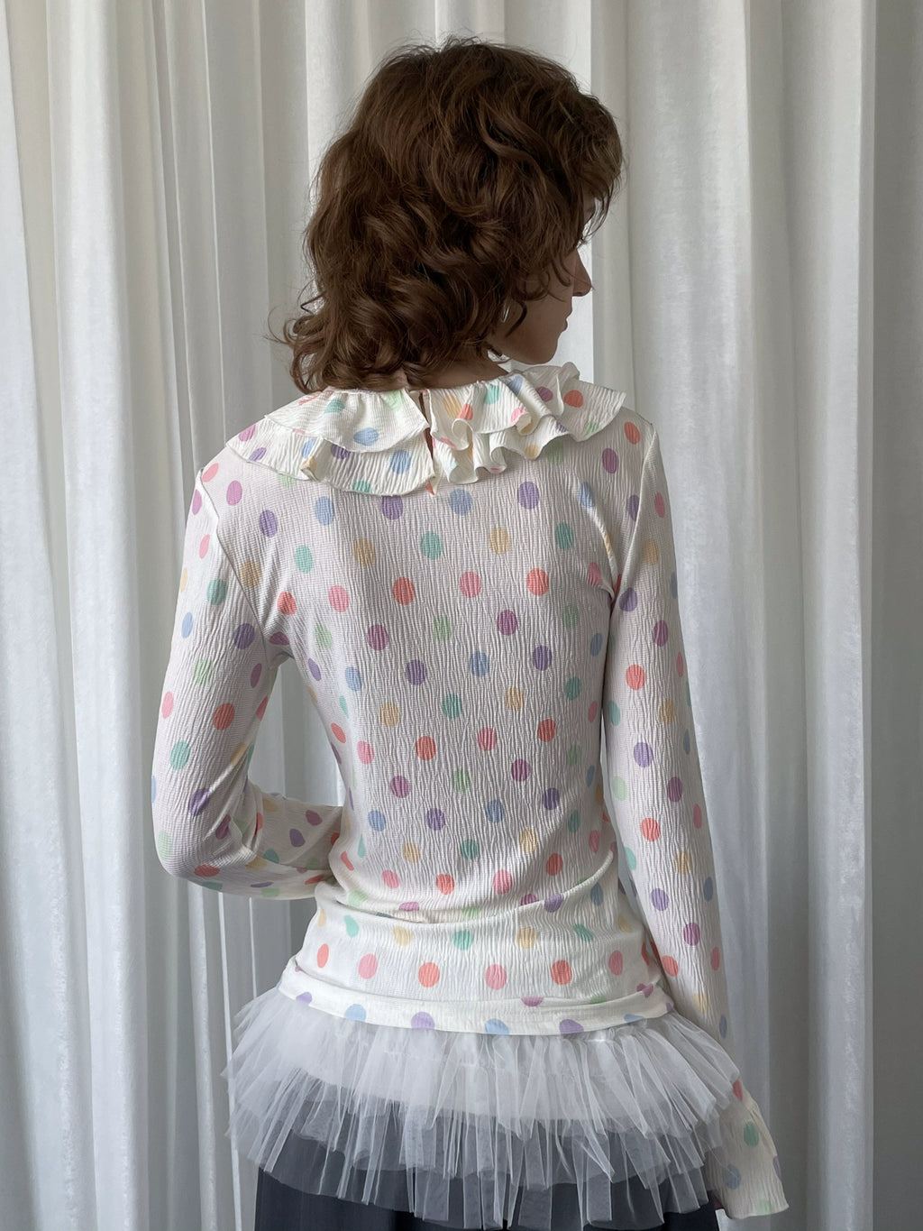 Loosesmell Fungus Edge Crew Neck Color Polka Dot Long Sleeve