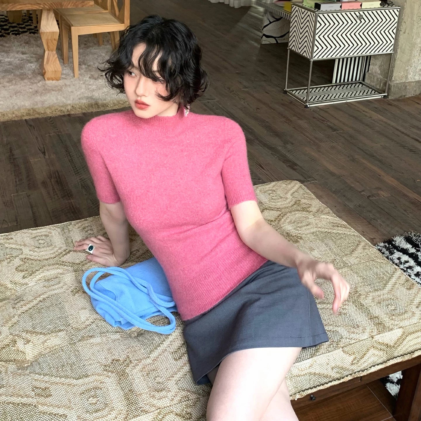 KELIFAN Vintage Semi-turtleneck Slim Knit Tee