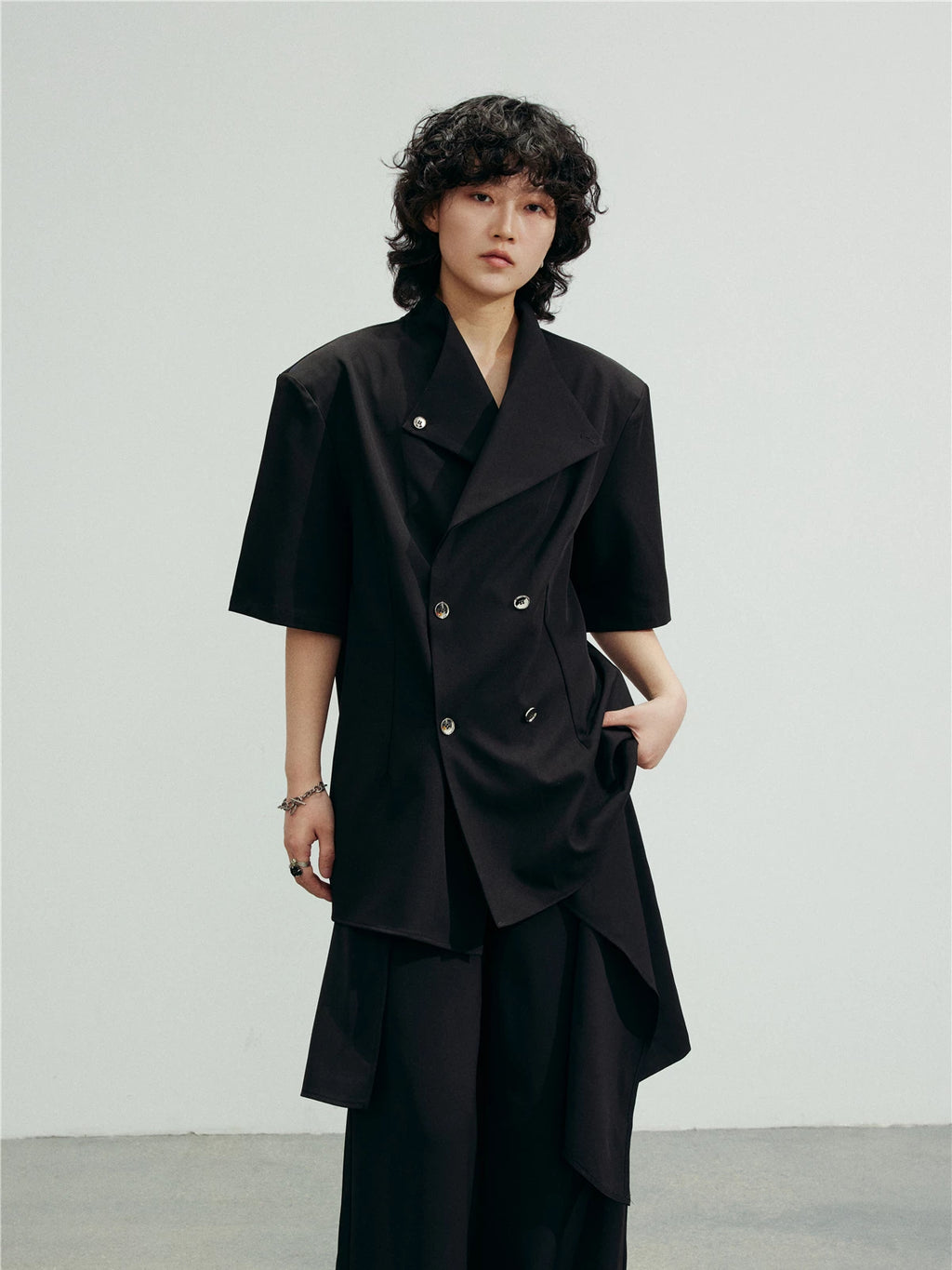 SUNYVONNE Vintage Double-breasted Blazer
