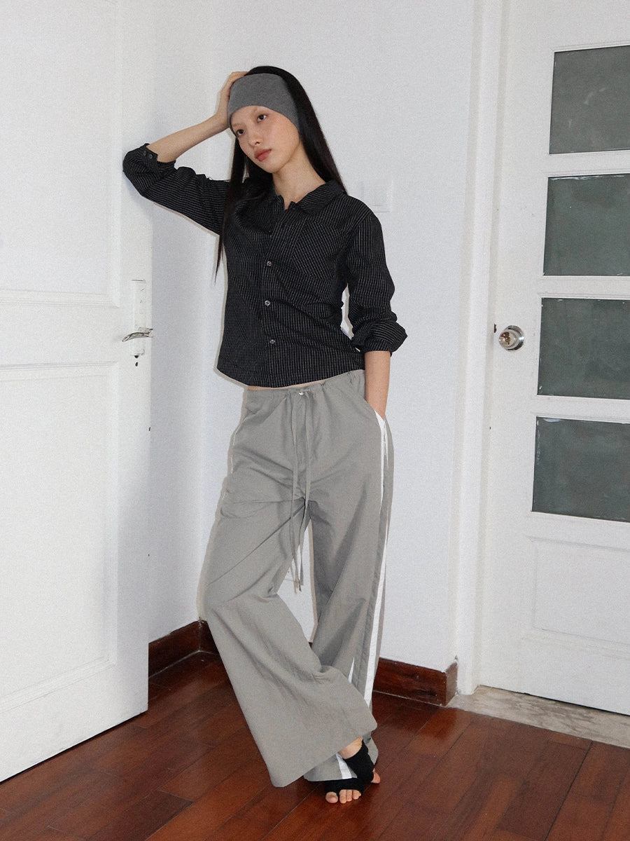 FUNKYFUN Fine Plaid Slim-fit Small Long-sleeved Shirt