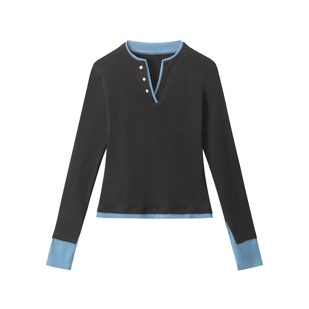 Nariele Fake Two Pieces Vintage Slim Skinny Long Sleeves