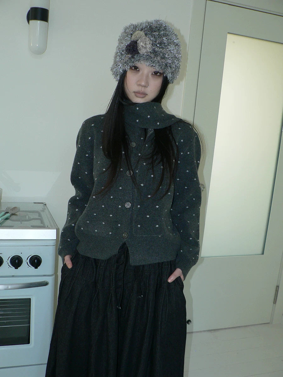 Ang: Project Polka Dot Print Button Knitted Cardigan Sweater