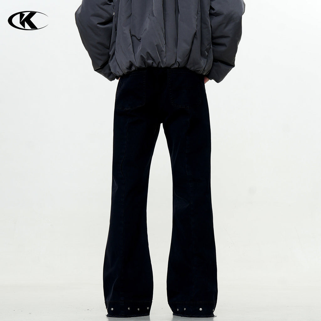 11KN gray-green riveted slim jeans