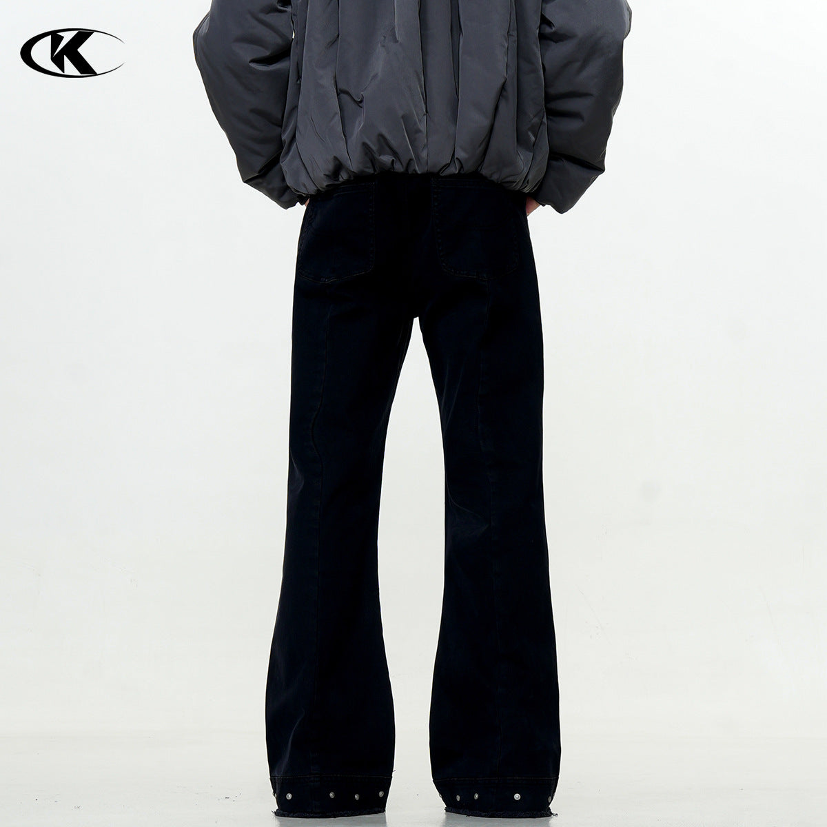 11KN gray-green riveted slim jeans