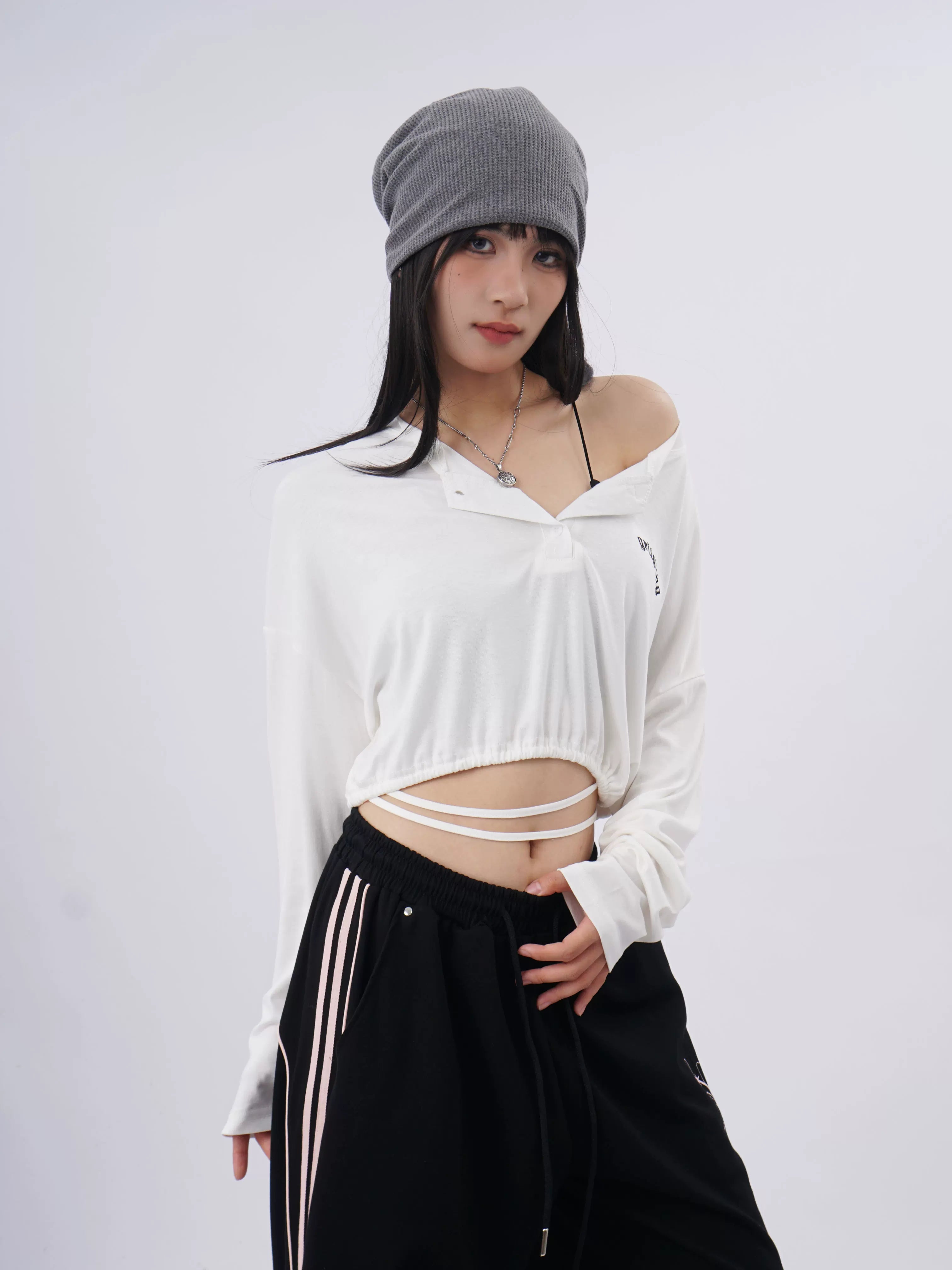 SAMUSAN Loose Lace-up Waist Loose Long Sleeves