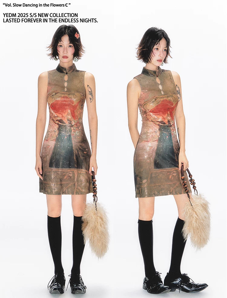 YEDM Cheongsam Skirt Printed Dress