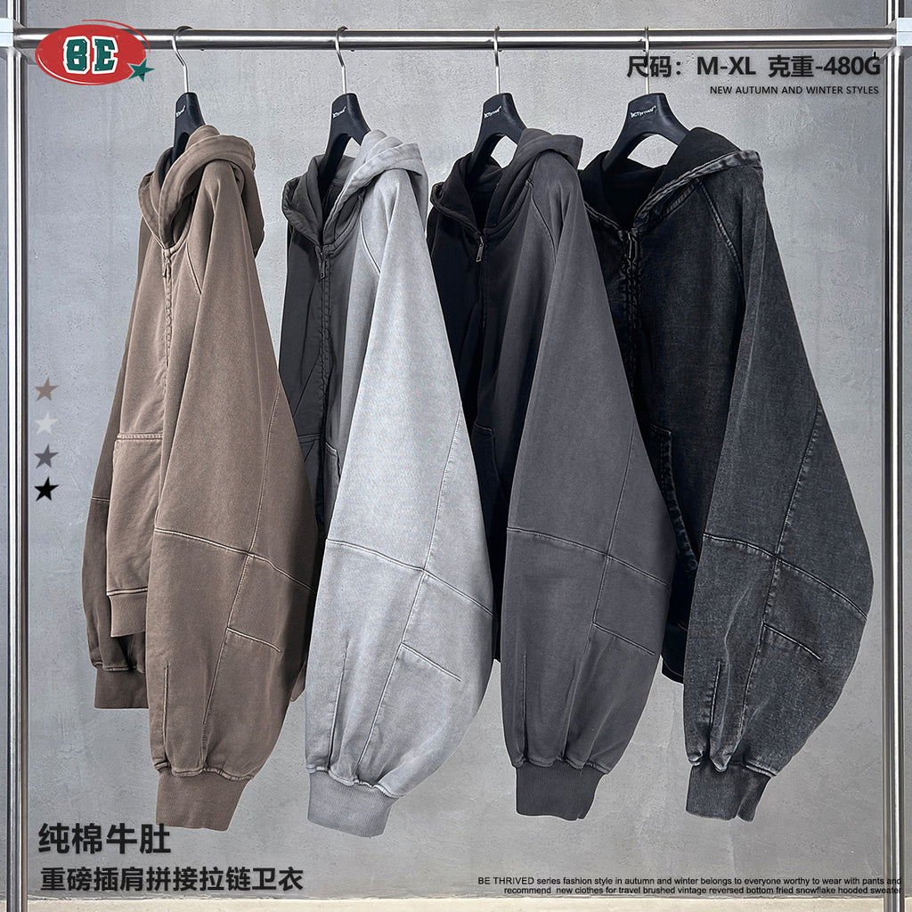 BE Heavy Silhouette Splicing Zip Sweater
