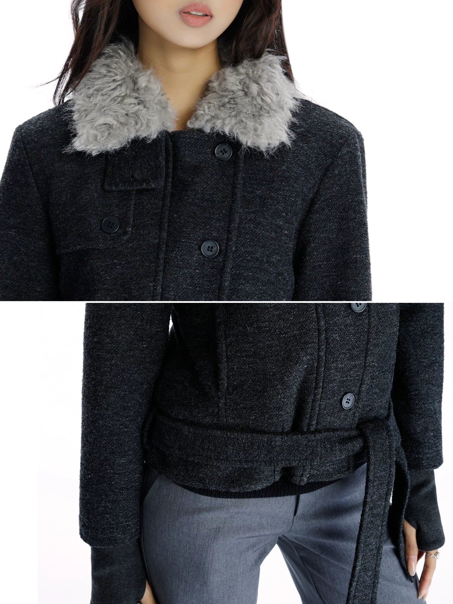 Audwyn Fleece Thickened Stand-up Collar Strap-on Slim-fit Woolen Jacket