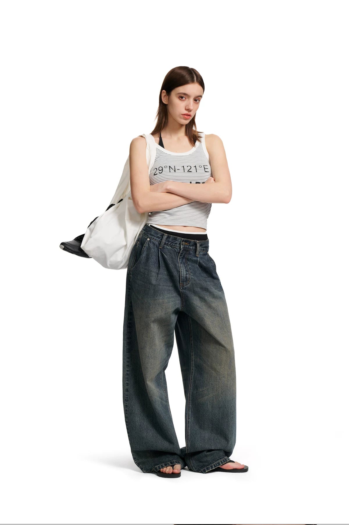 Loopsoon Letter Print Minimalist Striped Vest