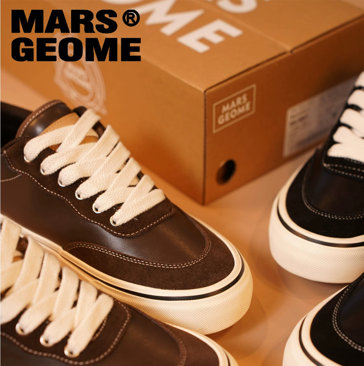 MARS GEOME Leather Widened Retro Fashion Board Shoes