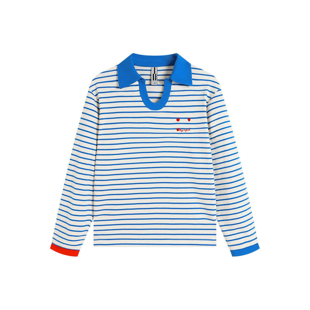ATRY Striped Retro Loose Contrast Lapel Long Sleeve