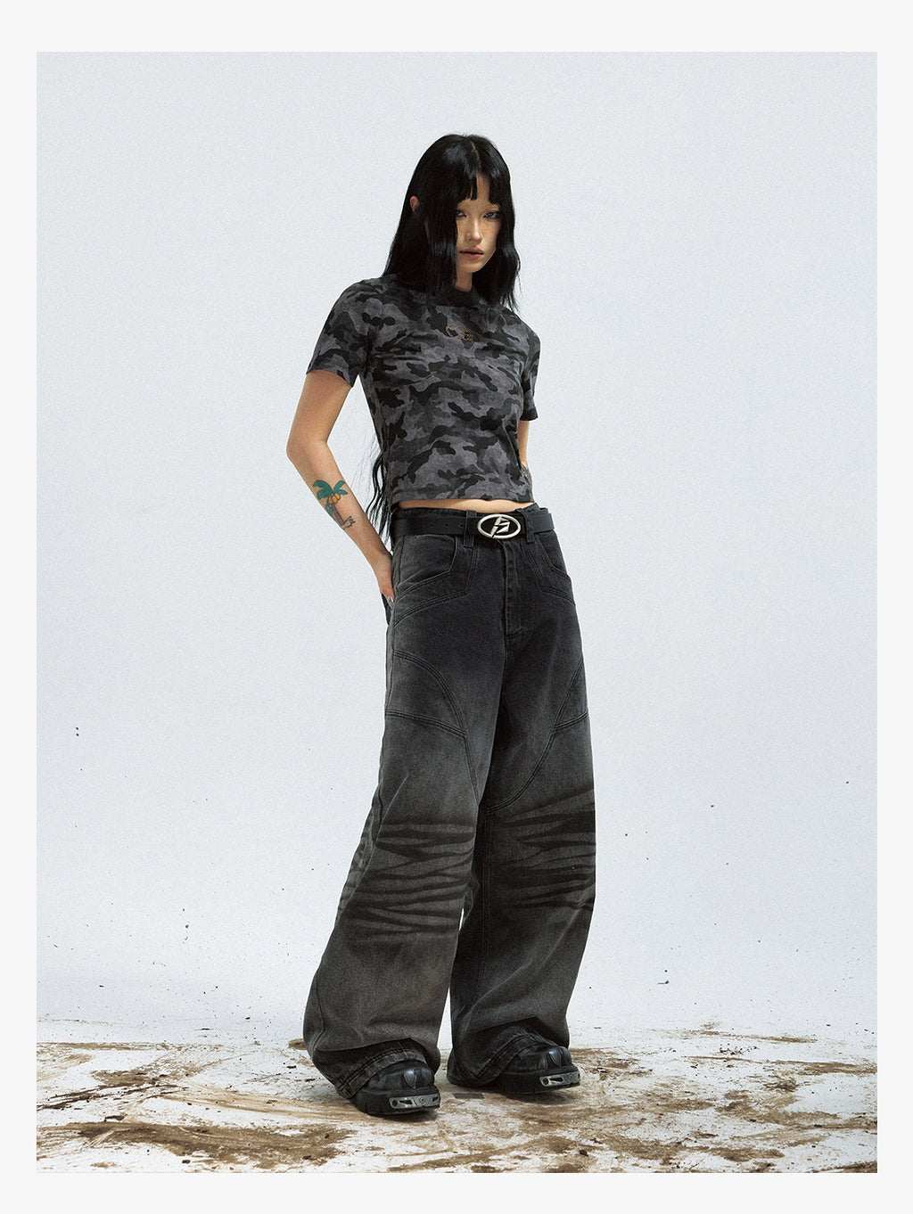 PEOPLESTYLE Vintage Pleated Washed Old Straight Jeans