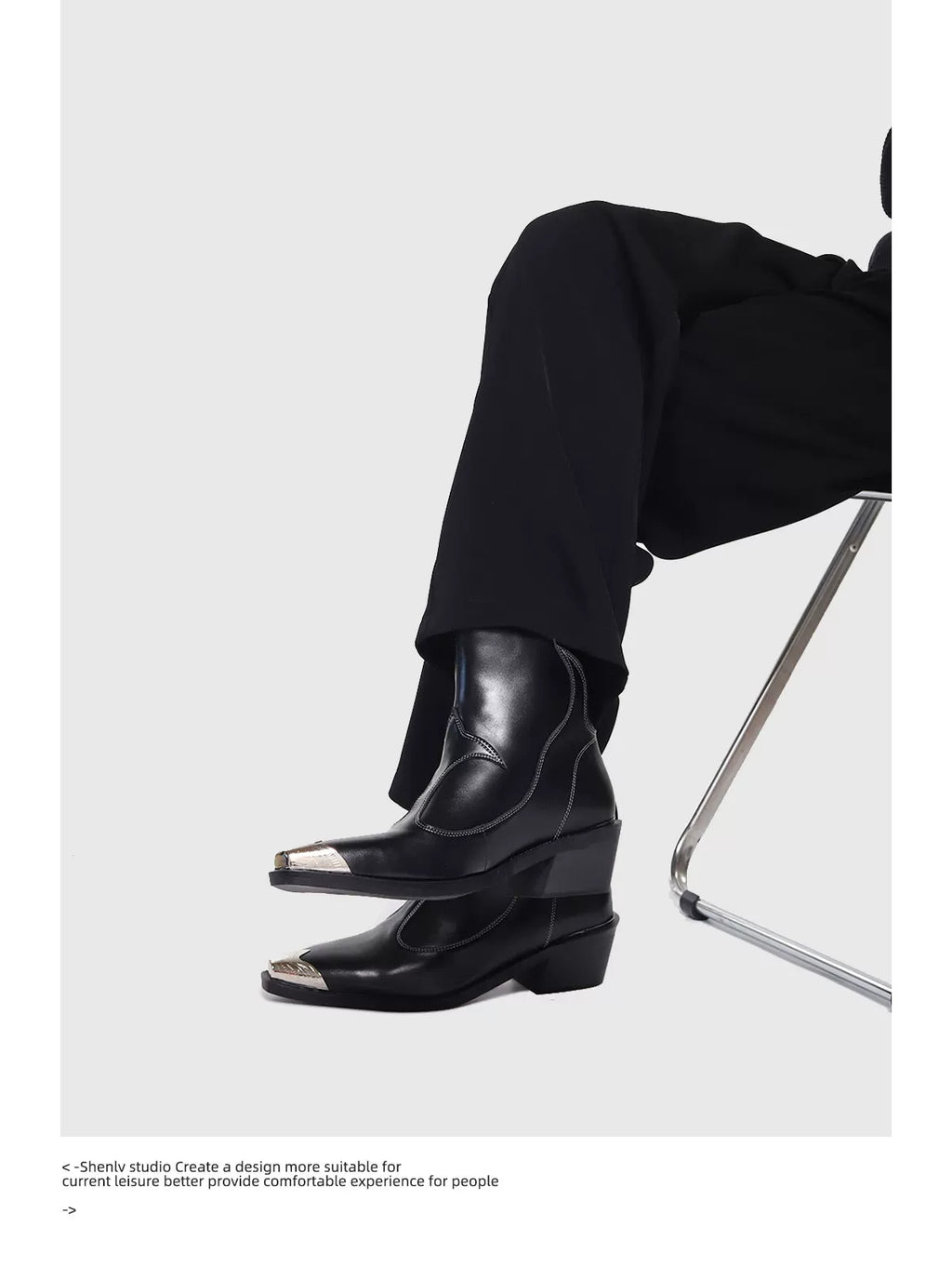 SHENLV STUDIO Iron Head Tip Height Increasing High Top Chelsea Boots