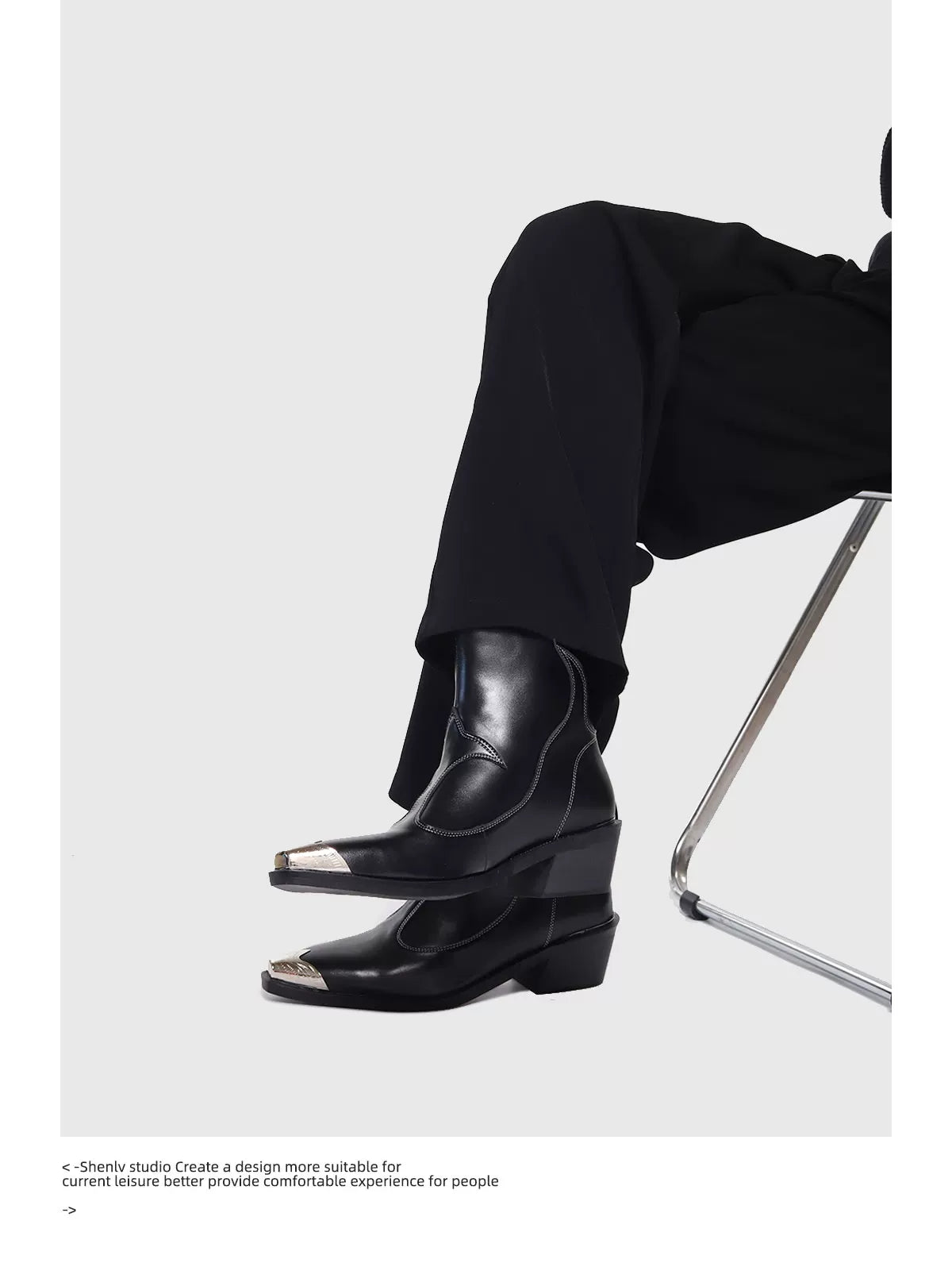 SHENLV STUDIO Iron Head Tip Height Increasing High Top Chelsea Boots