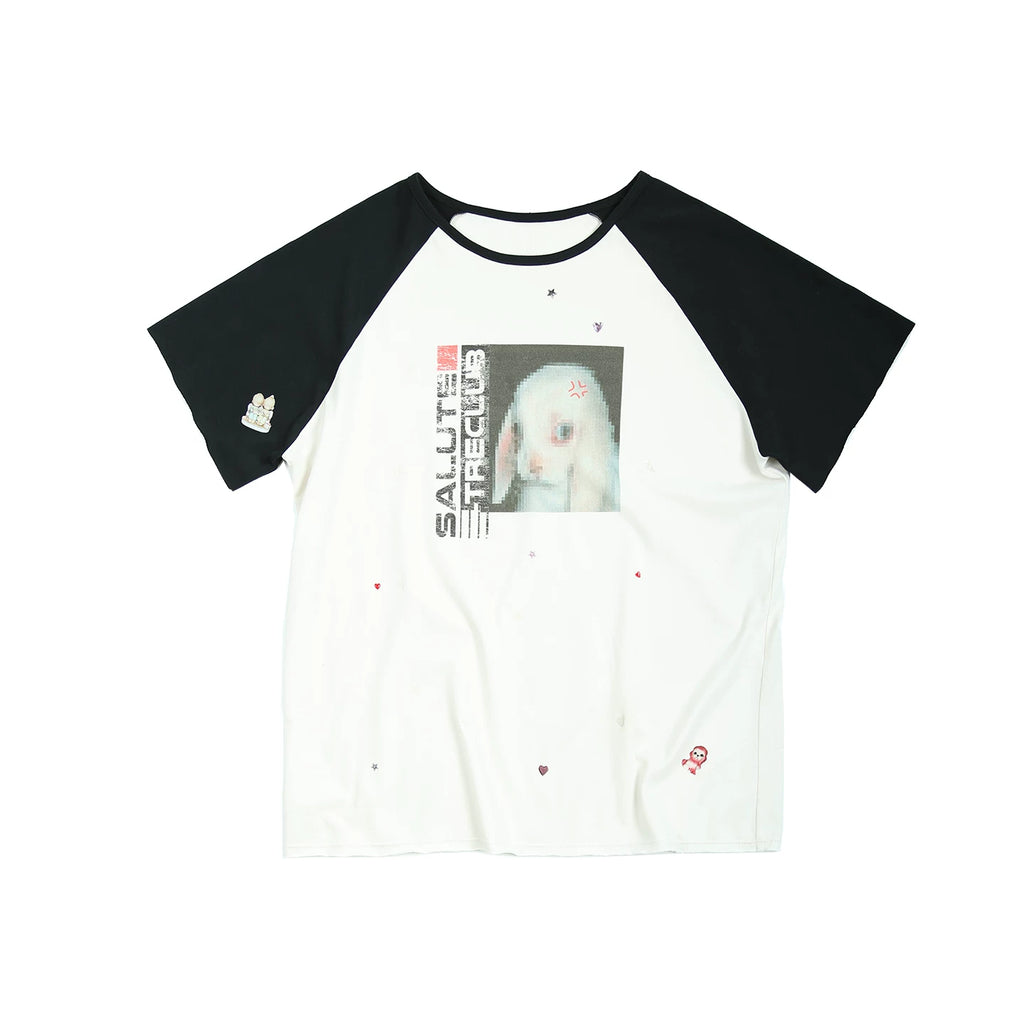 TRECLUB Sleeve Sequins Heat Printing Tee