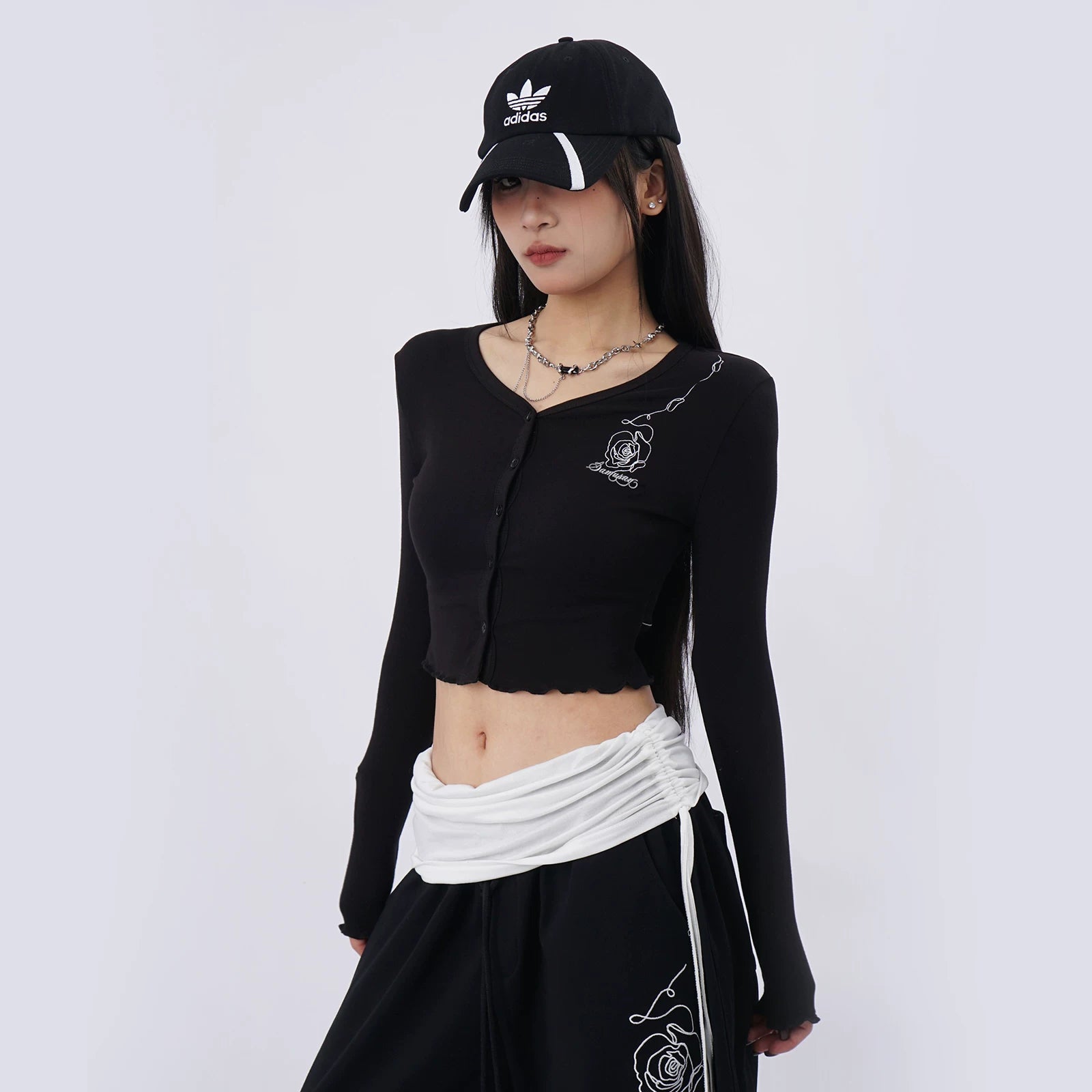 SAMUSAN V-neck Single-breasted Short Long Sleeve