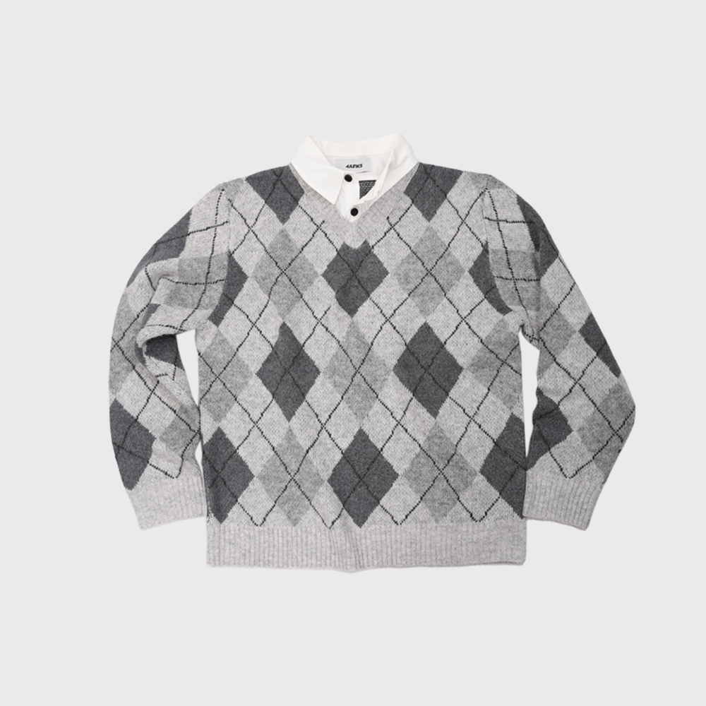 4JUNKS Rhombus Fake Two-piece * Knitted Sweater