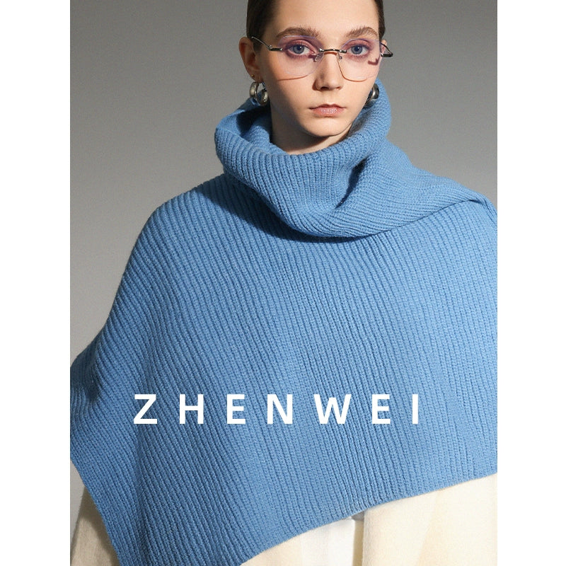 ZHENWEI Stand-up Collar Wide Cape Shawl Integrated
