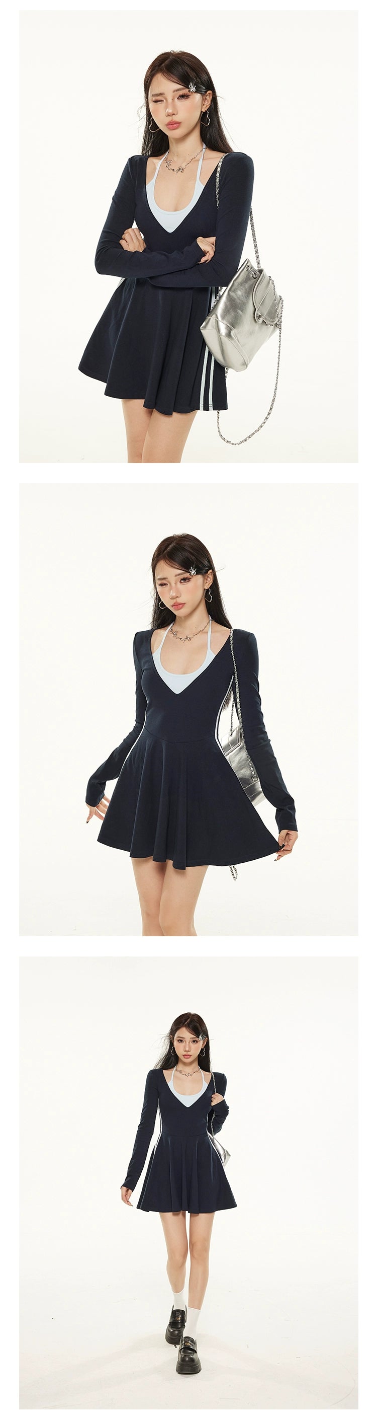 Zero Fake Two Slim and Thin Sweet Long-sleeved Skirts