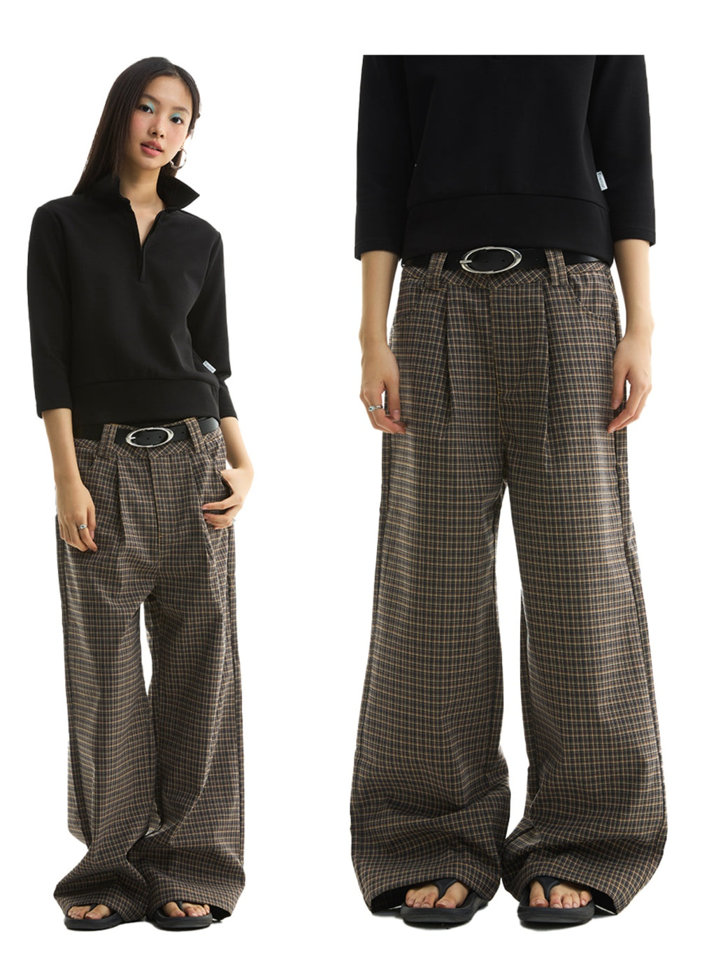 FUNKYFUN Checked Casual Straight Composite Trousers