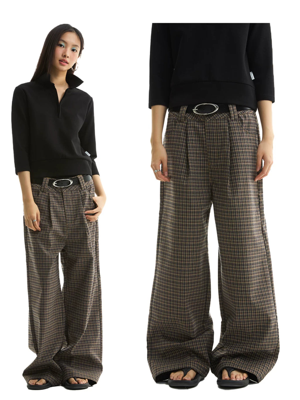 FUNKYFUN Checked Casual Straight Trousers