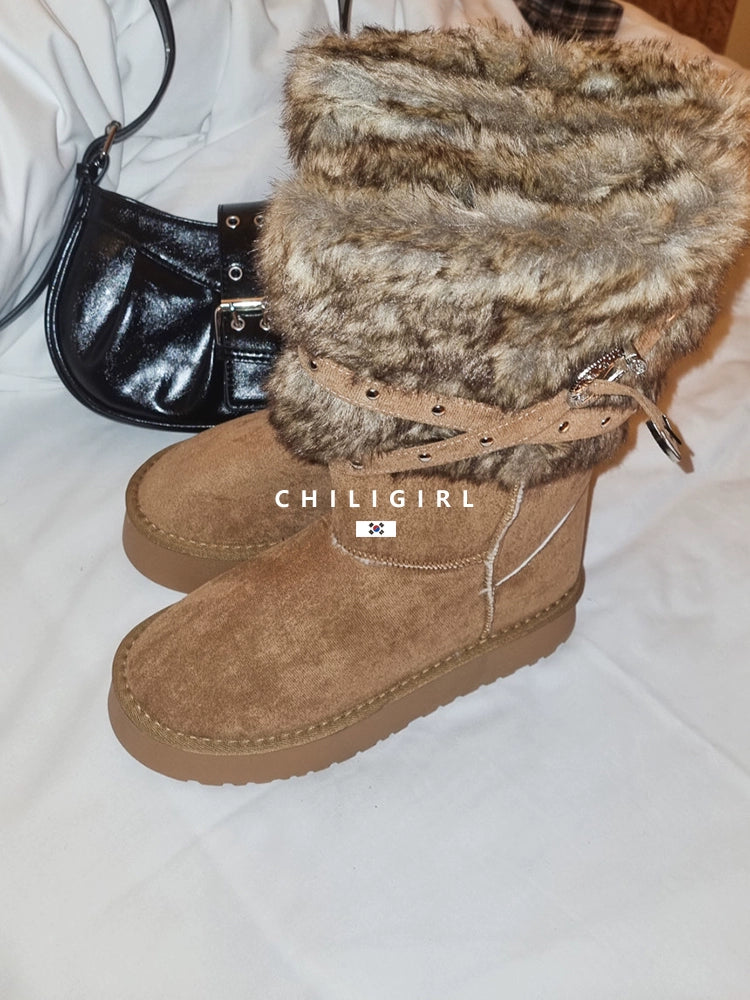 CHILIGIRL Fleece Thermal Thick-soled Snow Boots