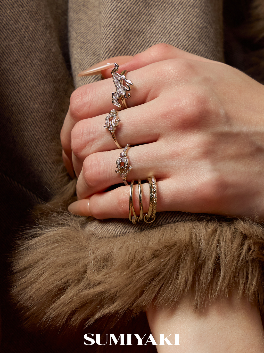 SUMIYAKI Retro Plain Ring Splicing Stacked Niche Ring