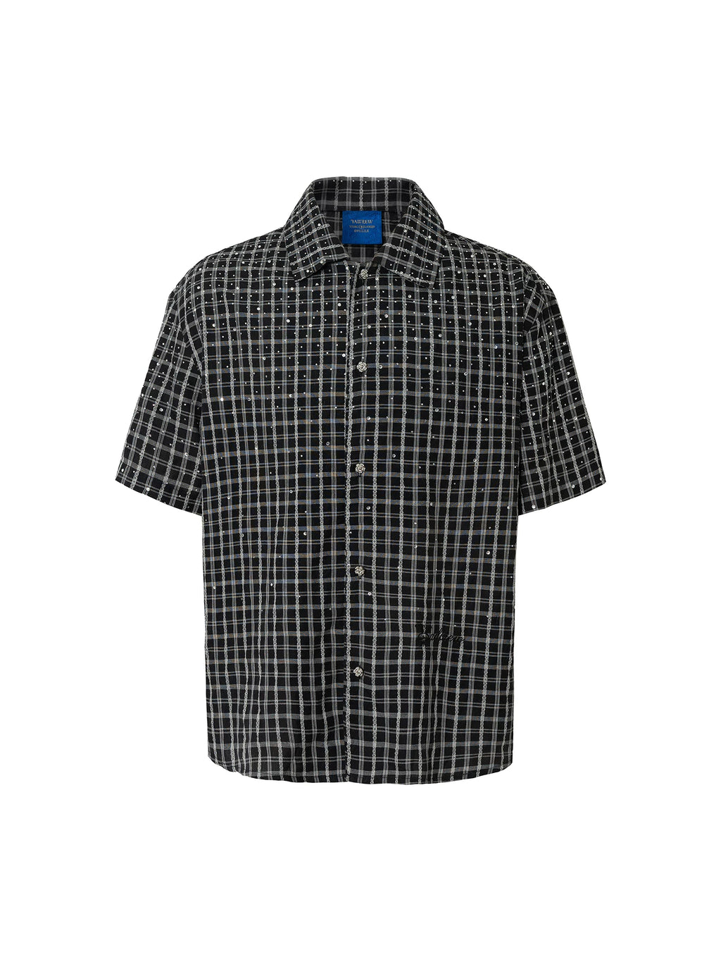 YADcrew Vintage Plaid Full Diamond Loose Short Sleeve Shirt