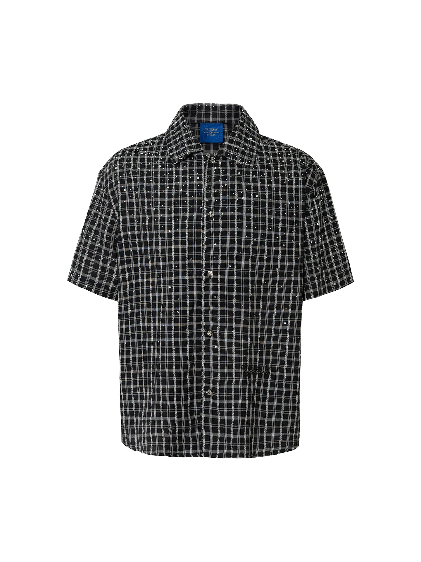 YADcrew Vintage Plaid Full Diamond Loose Short Sleeve Shirt