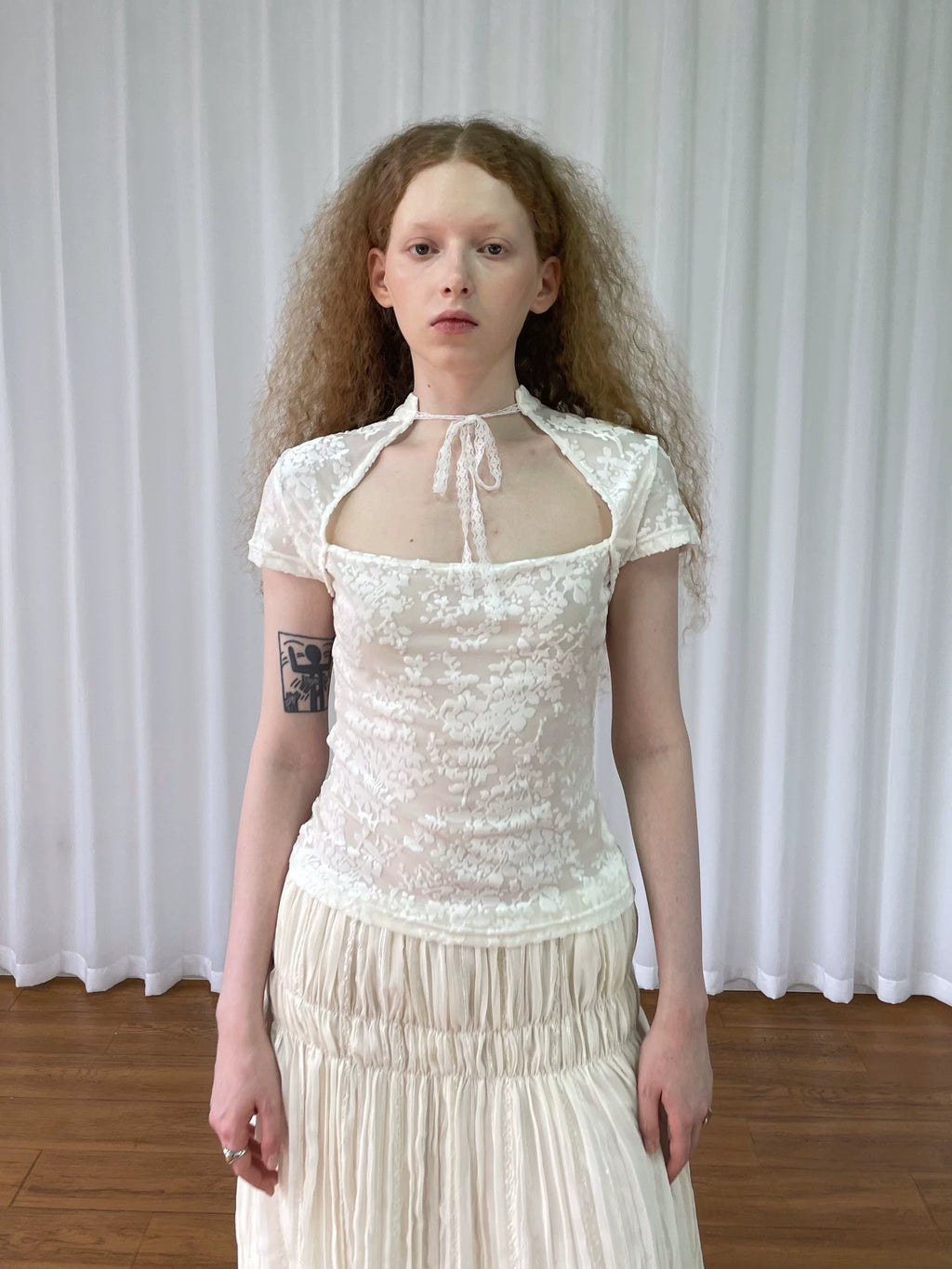 Loosesmell Jacquard Spliced Lace Waist Shirt