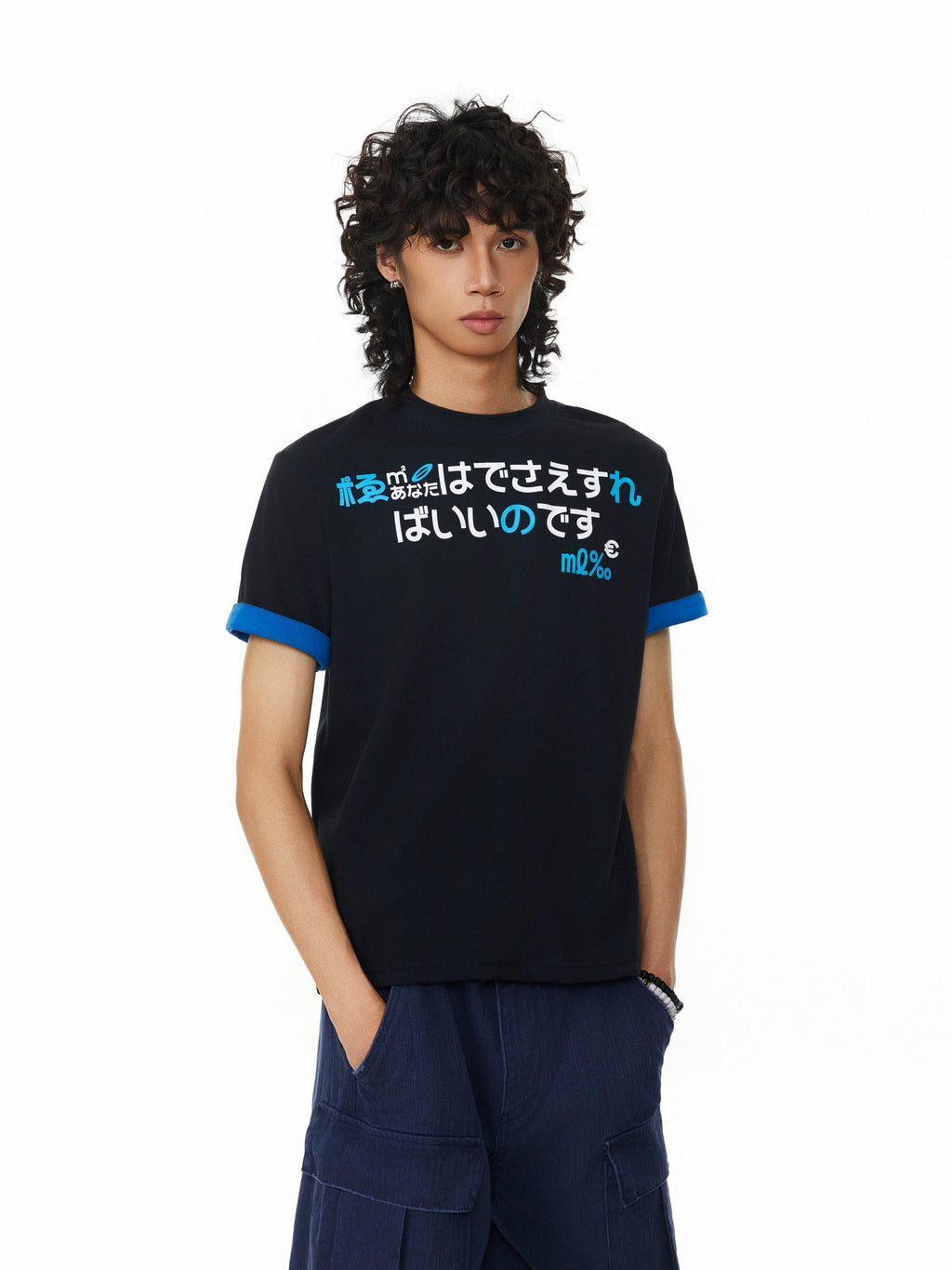 BTSG Double-sided Cloth Korean Printing Folding Sleeve Fake Two-piece Tee