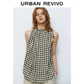 URBAN REVIVO Wave Style Contrasting Color Plaid Super Loose Blouse Shirt