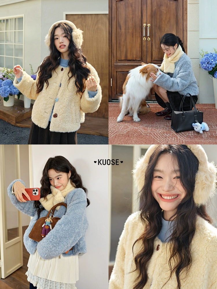 Kuose Short Mao Mao Jacket with Scarf