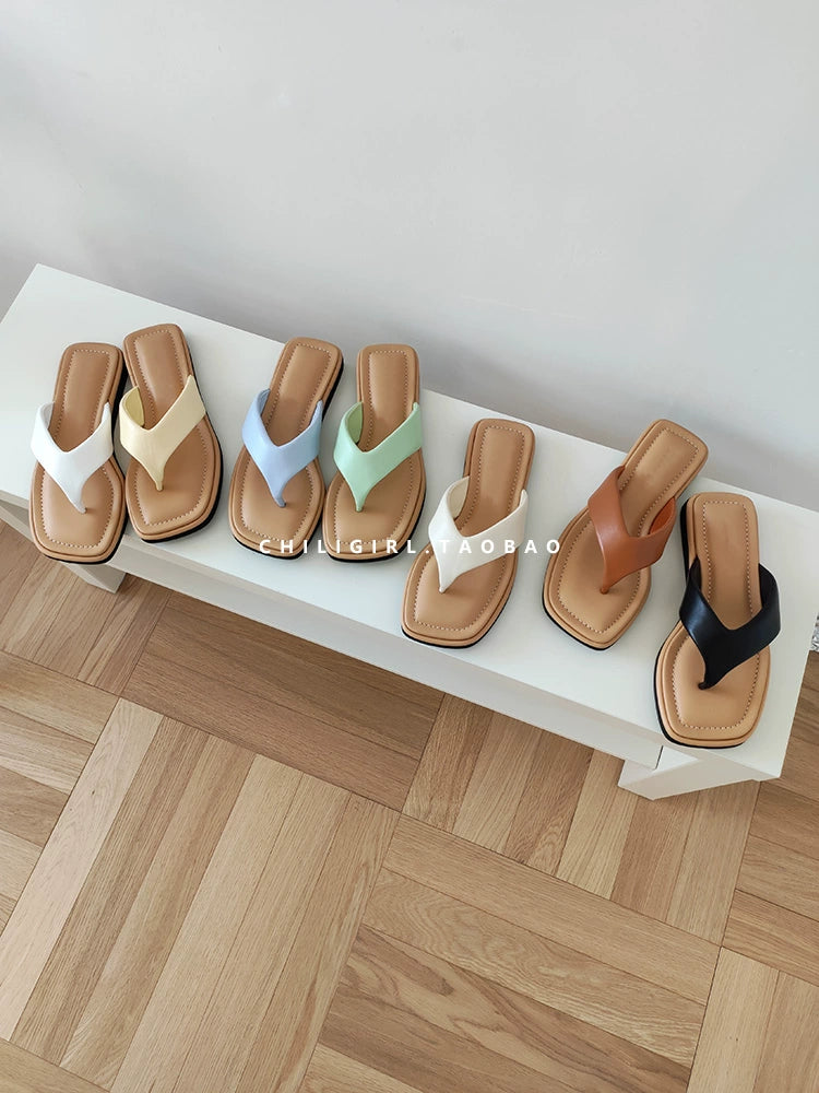 CHILIGIRL Square Head Non-slip Flat Bottom Pinch Slippers