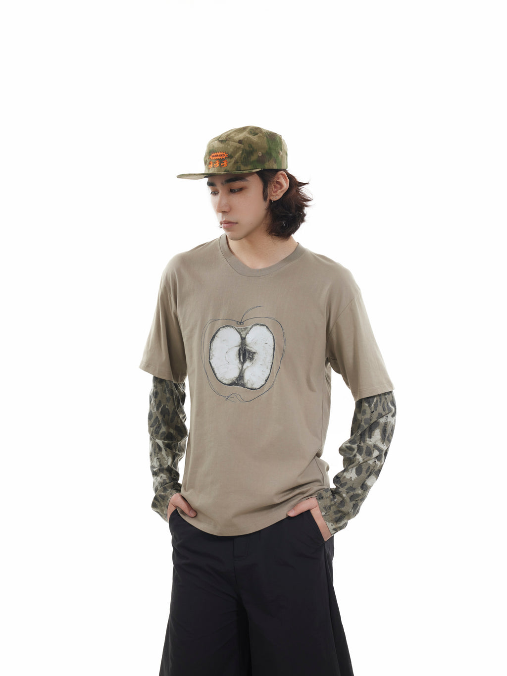 BTSG  camouflage splicing destroys fake two-piece long-sleeve Tee