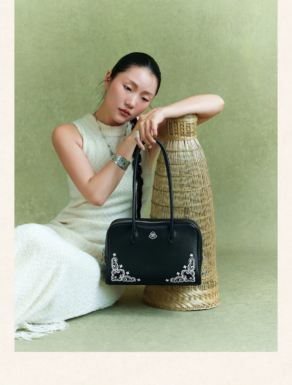 LOSEA First-layer Cowhide Miao Embroidered Shoulder Bag