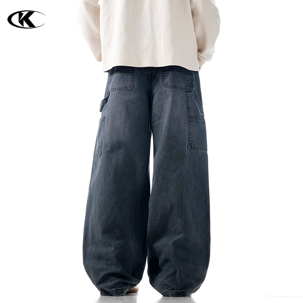 11KN washed old cut loose wide leg drape pants