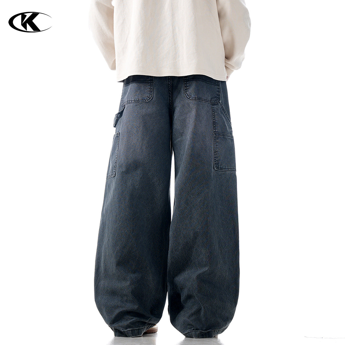 11KN washed old cut loose wide leg drape pants