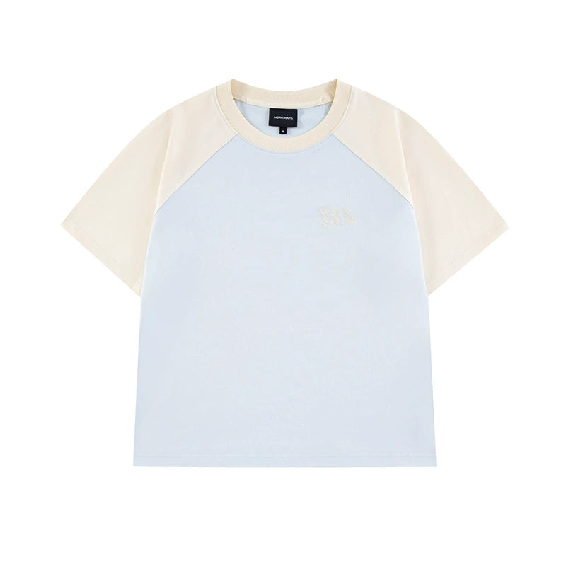 NICEBAD Contrasting Color Raglar Sleeve Embroidery Tee