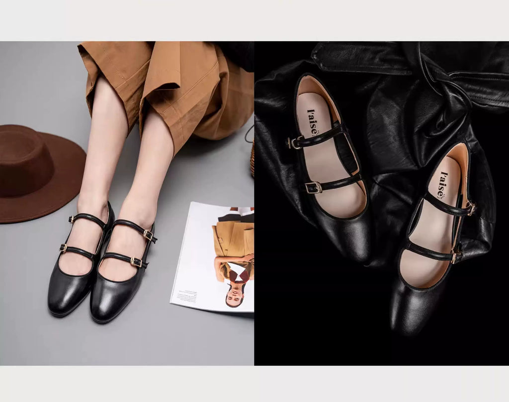 L'aise Leopard Side Hollow Mary Jane Shoes