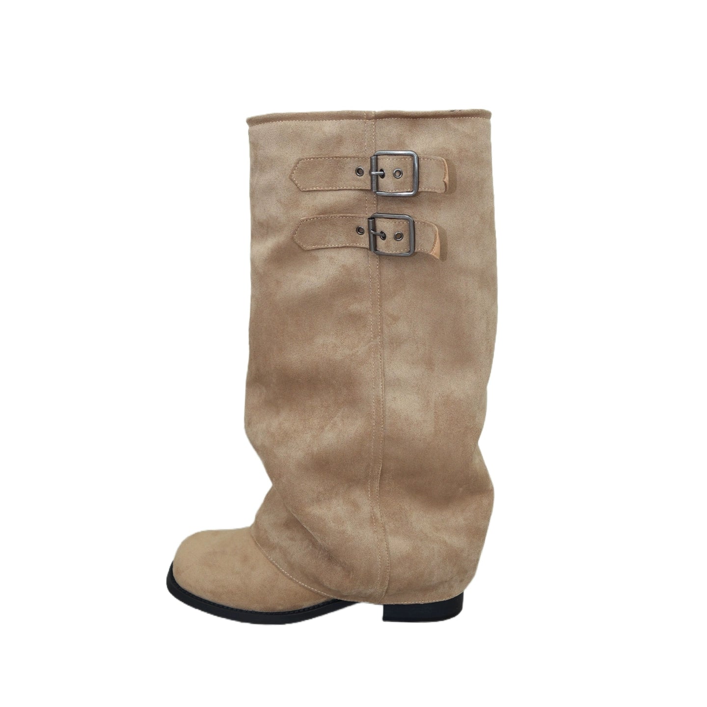 Mooreyu Belt Buckle Vintage Pleated Knight Boots